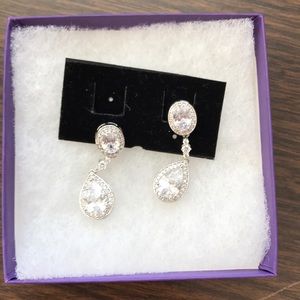 Double Oval Sterling silver and CZ drop earrings